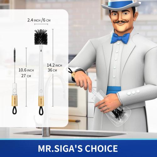 MR.SIGA Bottle Cleaning 2-in-1 Brush (with Built-in Straw Brush), Long Handle Bottle Cleaner, Bottle Washer, 2-in-1 Bottle Washer for Straws