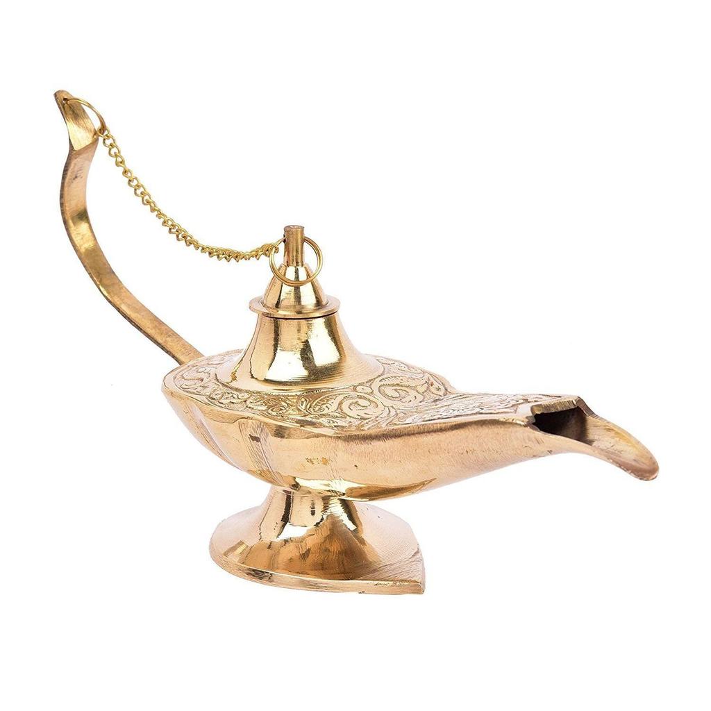 Brass Hand Crafted Metal Alladin Chirag Lamp (Golden)