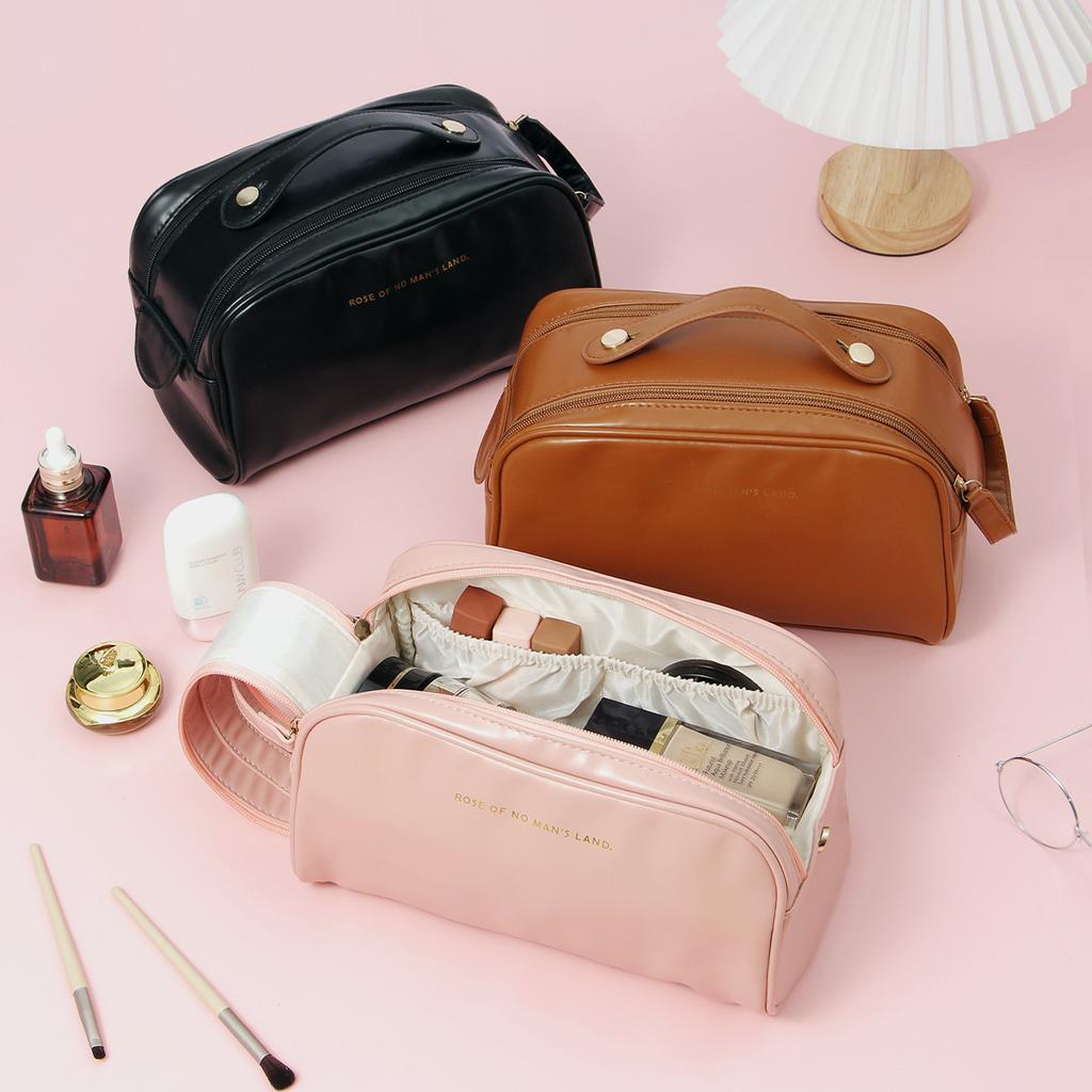 Large Solid Capacity Color Pu Leather Travel Storage Bag Portable Makeup Bag