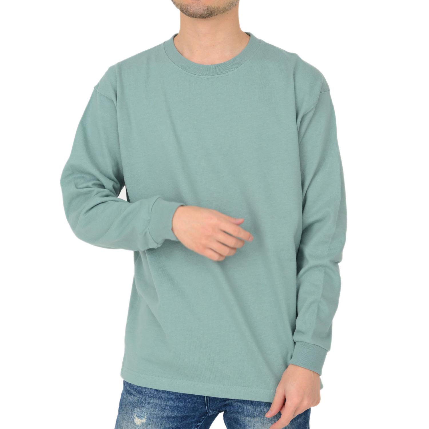 

T-Shirt.ST Men s Solid Color Long Sleeve T-Shirt, Extra Heavyweight, 10.2oz, Smoky Green, Size L