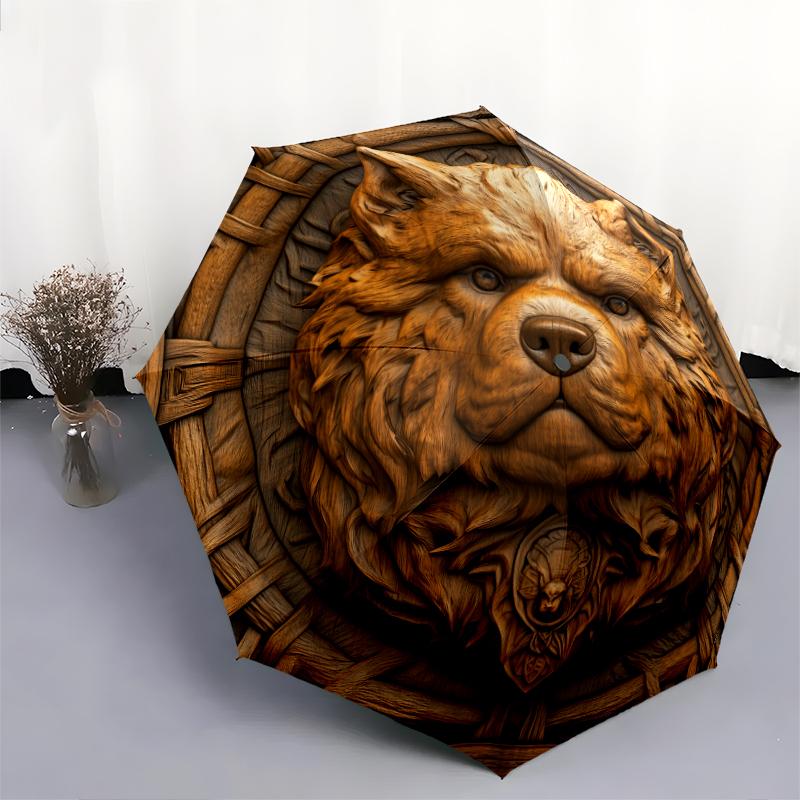 Chow Chow Muster, automatischer Regenschirm, tragbares und faltbares Design, 8 Rippen, ein Weihnachts- oder Geburtstagsgeschenk.