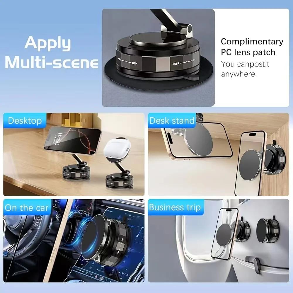 Vacuum Magnetic Phone Holder Suction Cup Phone Mount for Car [80 LBS Strongest Suction Strongest Magnetic] 3s Fast Install