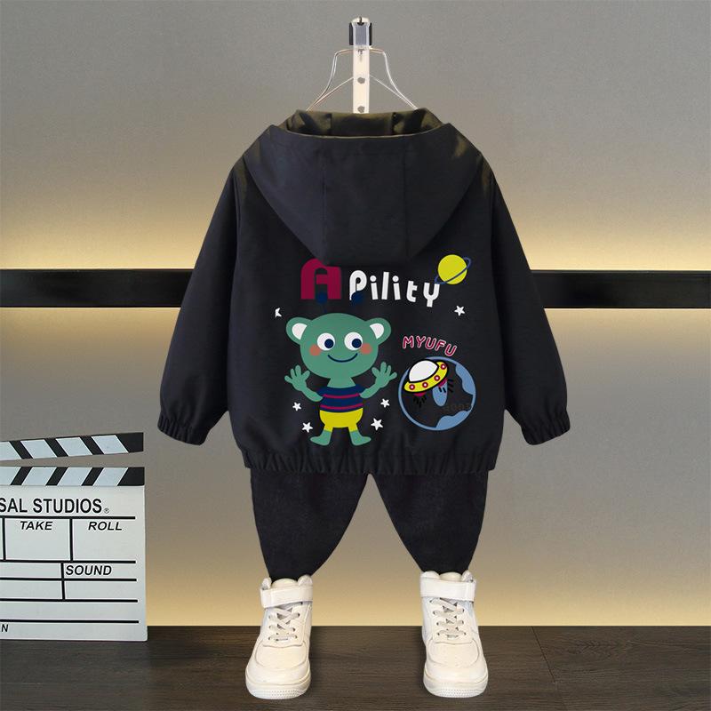 Spring and Autumn Girls Long Sleeved Zippered Cartoon Dinosaur Hooded Windproof Coat Top Children's Wear Jacket Baseball Jacket Models Boys and Girls