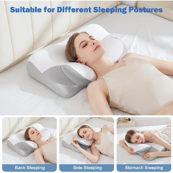 Cervical Neck Pillow for Sleeping - Cooling Ergonomic Memory Foam Pillow for Neck Pain Relief, Soft and Stretchy, Relieves Shoulder Pressure, Side
