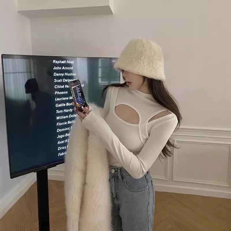 Slim-Fit Semi-High Neck Long-Sleeve Top for Women - 2024 Spring/Autumn/Winter Collection