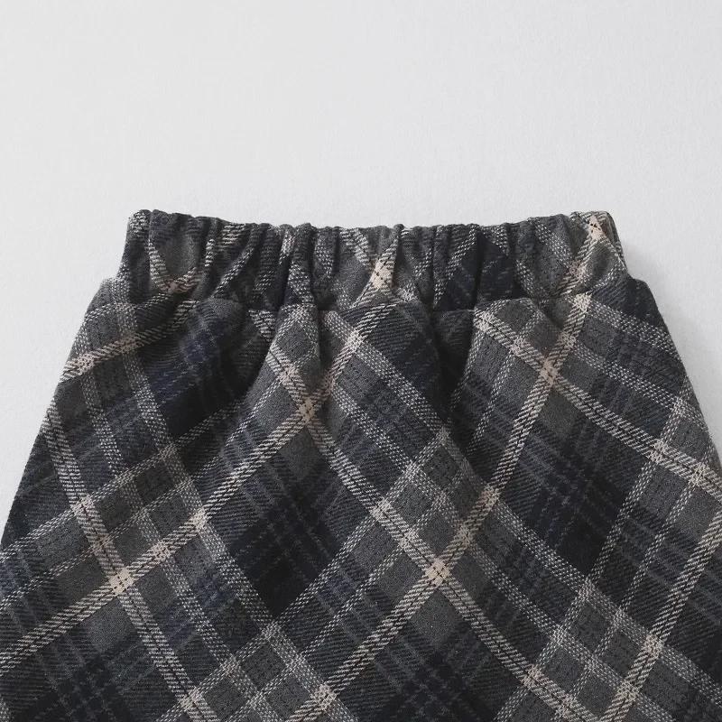 2025 Autumn/Winter Girls' High Waist Wool Plaid Skirt, Korean-Style Fashionable Slimming Short Skirt