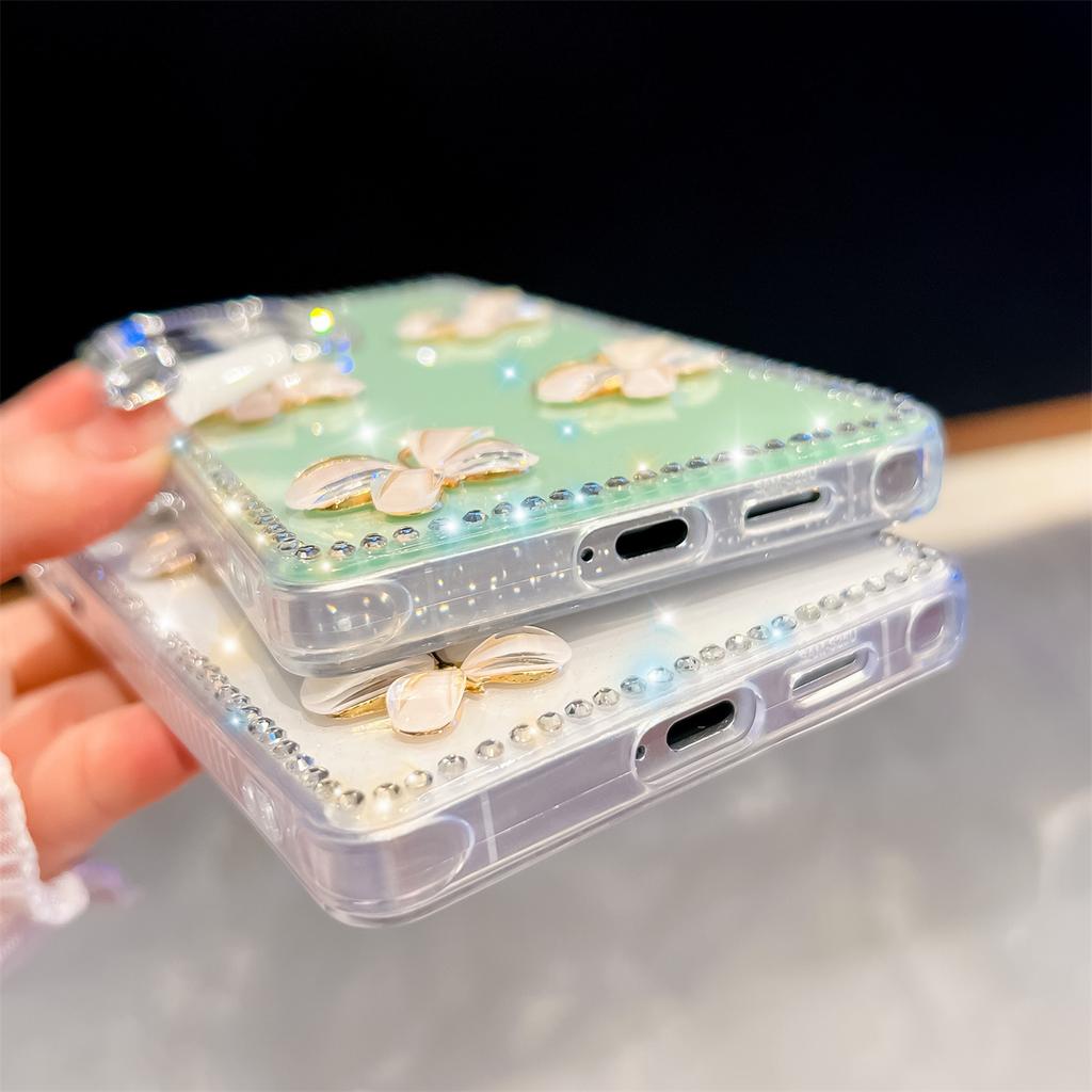 Handmade Sparkly Diamond Glass Butterfly IMD Phone Case, Compatible with Samsung S23 Ultra/S24/S25 & A07/A15/A16/A17/A26/A35/A36/A55/A56