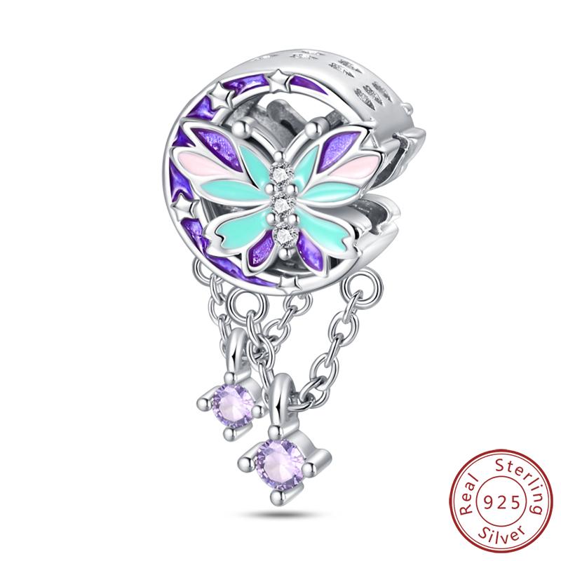 Elegant S925 Silver Butterfly & Dragonfly Multicolor Charms Beads Pendant 3mm DIY Fine Jewelry Making Accessories Gifts