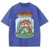 Cute Frog With Mushrooms In Mason Jar Print Women Washed T Shirts Summer Cotton T-Shirt Loose Streetwear Soft Clothes