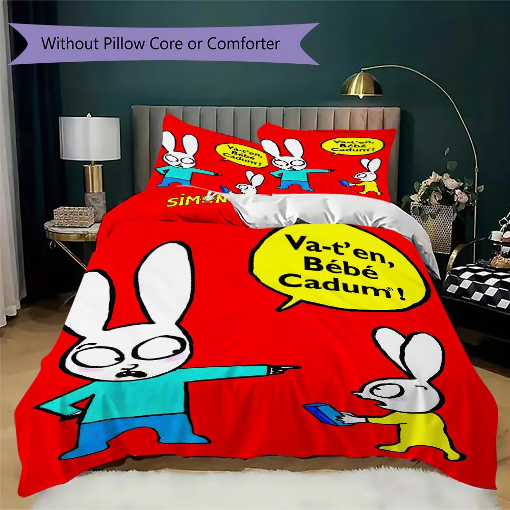 Ropa de cama con estampado de Simon el Conejo Juego de edredón Funda de edredón Funda de almohada Decoración del hogar Regalo de cumpleaños (1 * funda de edredón + 2 * fundas de almohada sin relleno)158