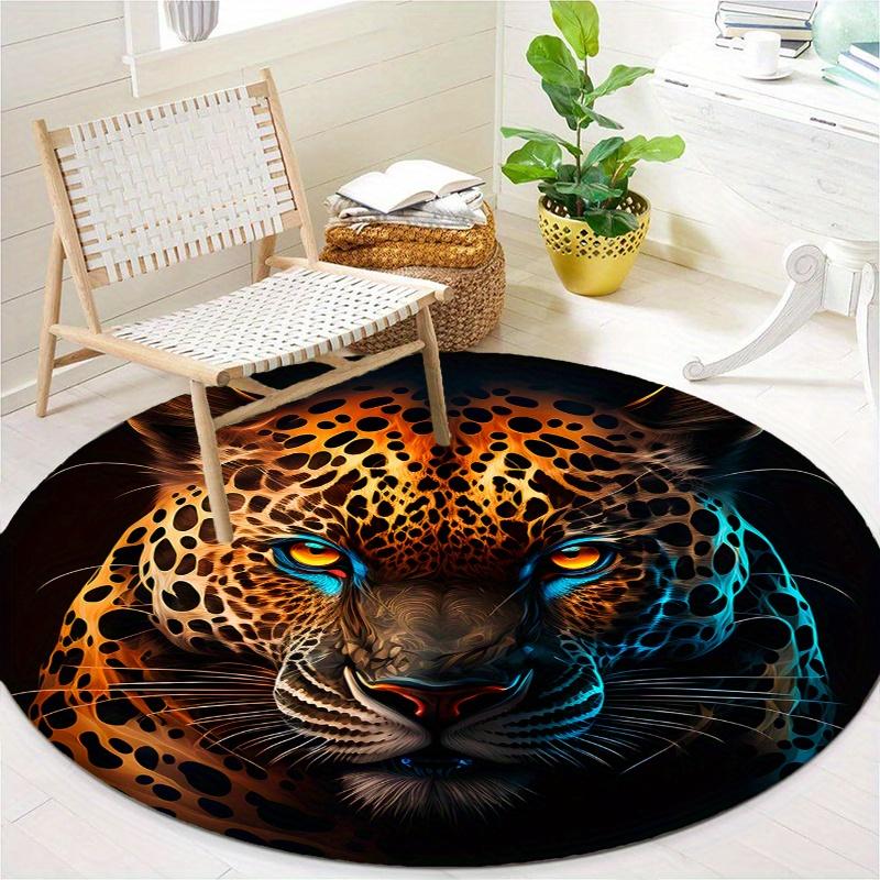 Leopard Round Rug Nonslip Area Rug Office Chair Mat Carpet For Living Room Bedroom Home Decor