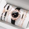6 Peças/Conjunto Relógio Feminino Moda Flores Pulseira de Couro Relógios Analógicos de Quartzo Conjunto de Joias Borboleta(Sem caixa)