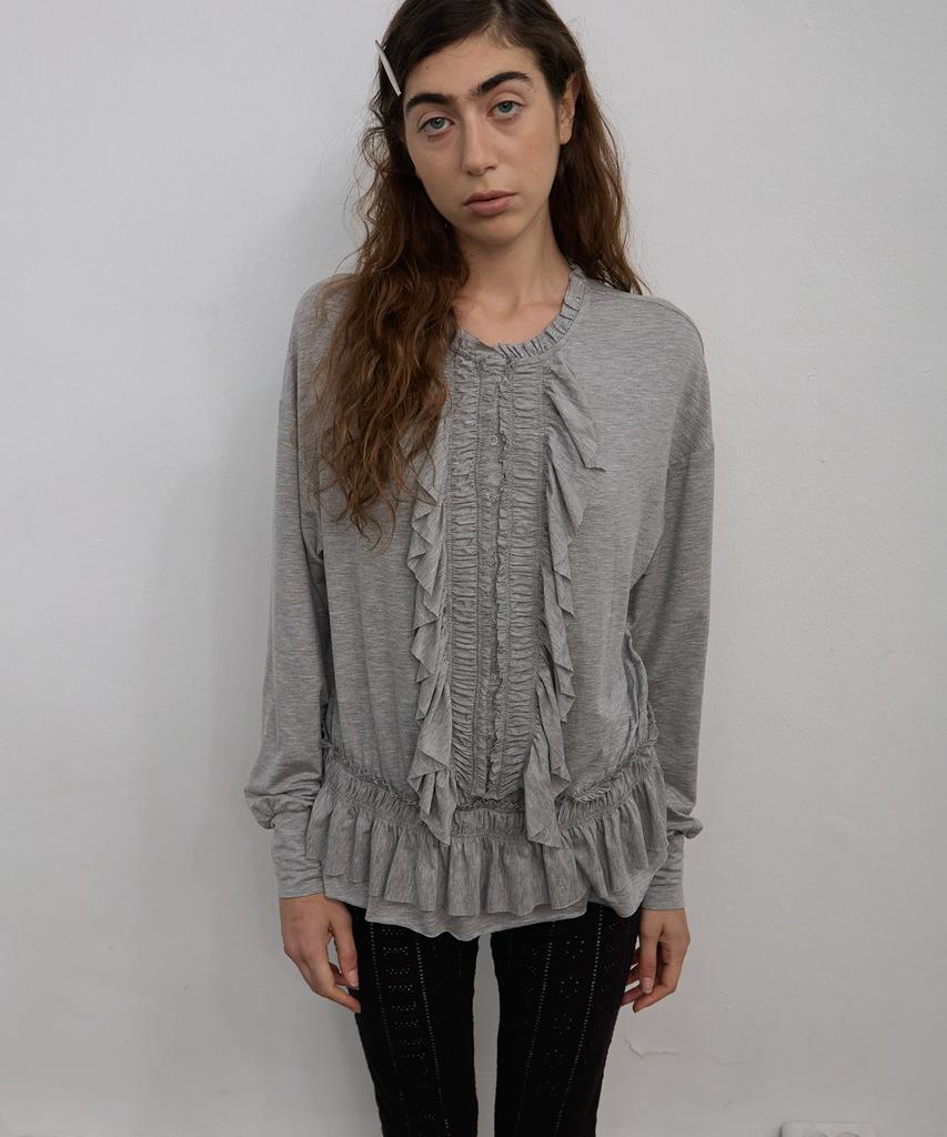 LMOOD WOMEN Ruffle Jersey Tunic Top Gray