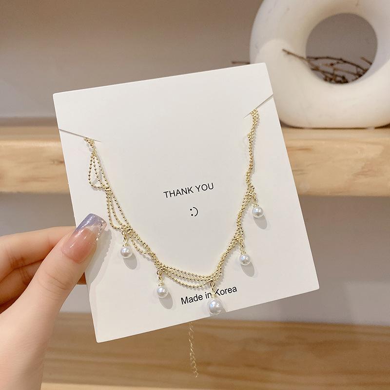 ANENJERY Nový módní náhrdelník Kpop Pearl Choker Roztomilý dvouvrstvý řetízkový přívěsek pro ženy Šperky Dívka Dárek Velkoobchod