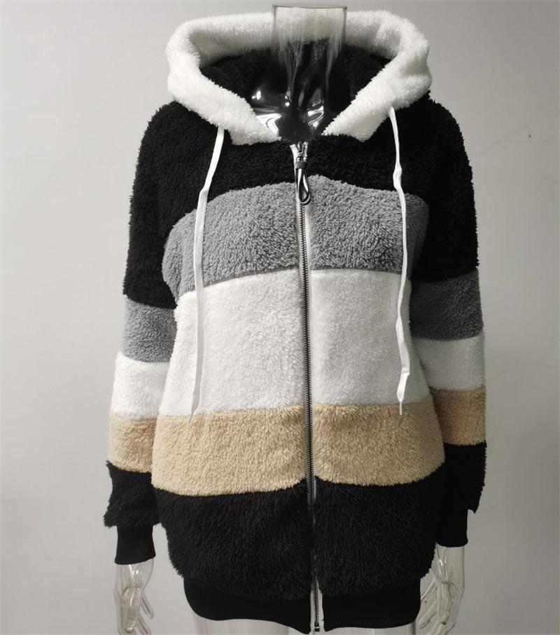 Women's Loose Fit Multi-Color Plush Hooded Jacket - Autumn/Winter 2021