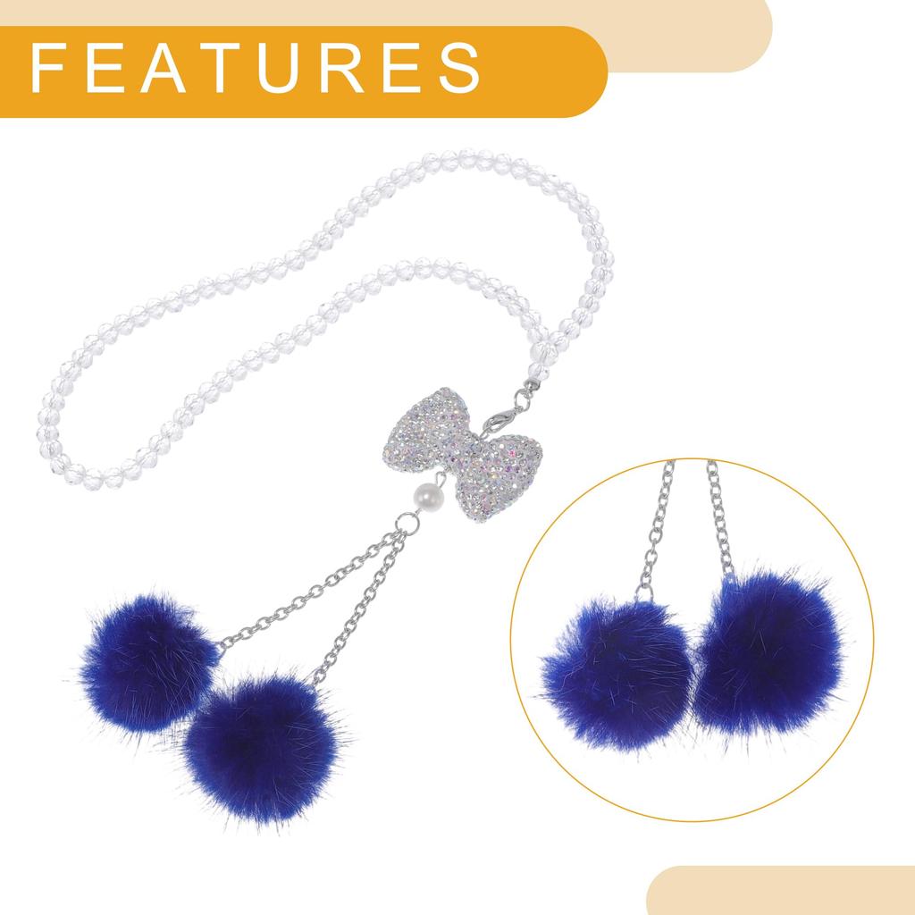 Partuto 1pcs Artificial Crystal Ribbon Mink Hair Car Rear View Mirror Pendant Accessories Car Hanging Ornament Blue