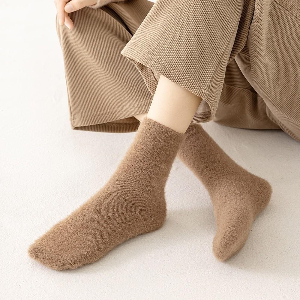 Solid Faux Mink Fleece Warm Socks Soft Plush Plush Socks New Fleece Lined Socks Women's Wear