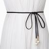 Women Belt Black Waist Chain Hemp Rope Braided Big Pearl Dress Belt Casual Thin Belt For Dress Candy Women