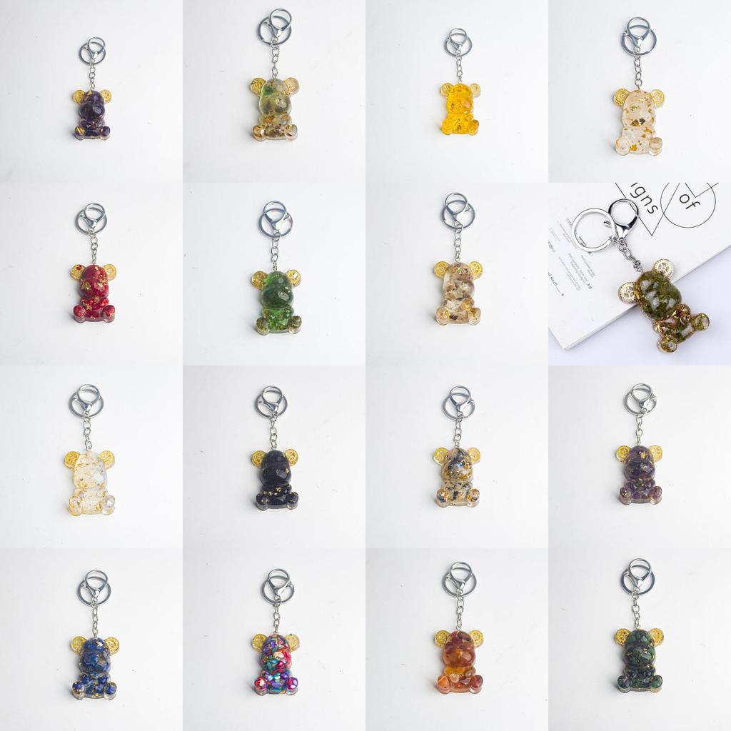 Crystal Stone Bear Pendant With Natural Gemstones For Car Keychain And Gift Use