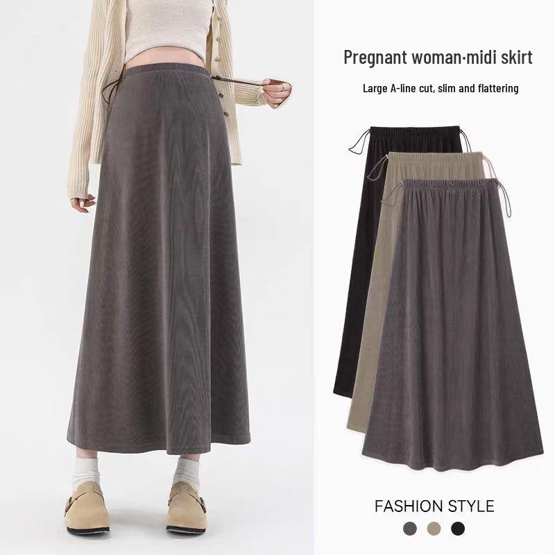

Versatile Autumn Maternity A-line Long Skirt - Casual French Style, No Belly Support, Petite Fit 2XL чорний