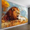 Lion Lamb Peace Dove Tapestry, Warm Autumn Nature Oil Painting Print Wall Cloth, Soft Decor For Bedroom Living Room Home Indoor