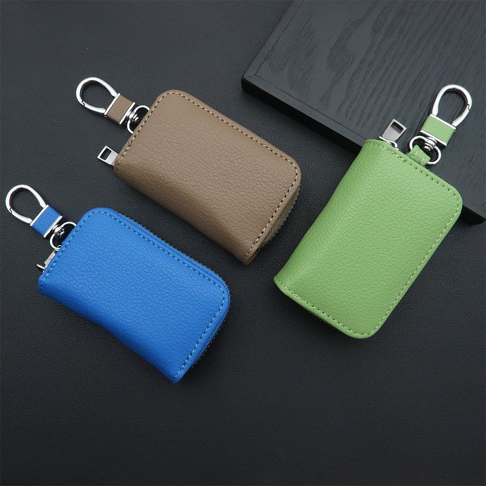 Men Key Holder Housekeeper Leather Car Key Wallets Keys Organizer Women Keychain Covers Zipper Key Case Bag Unisex Pouch Purse