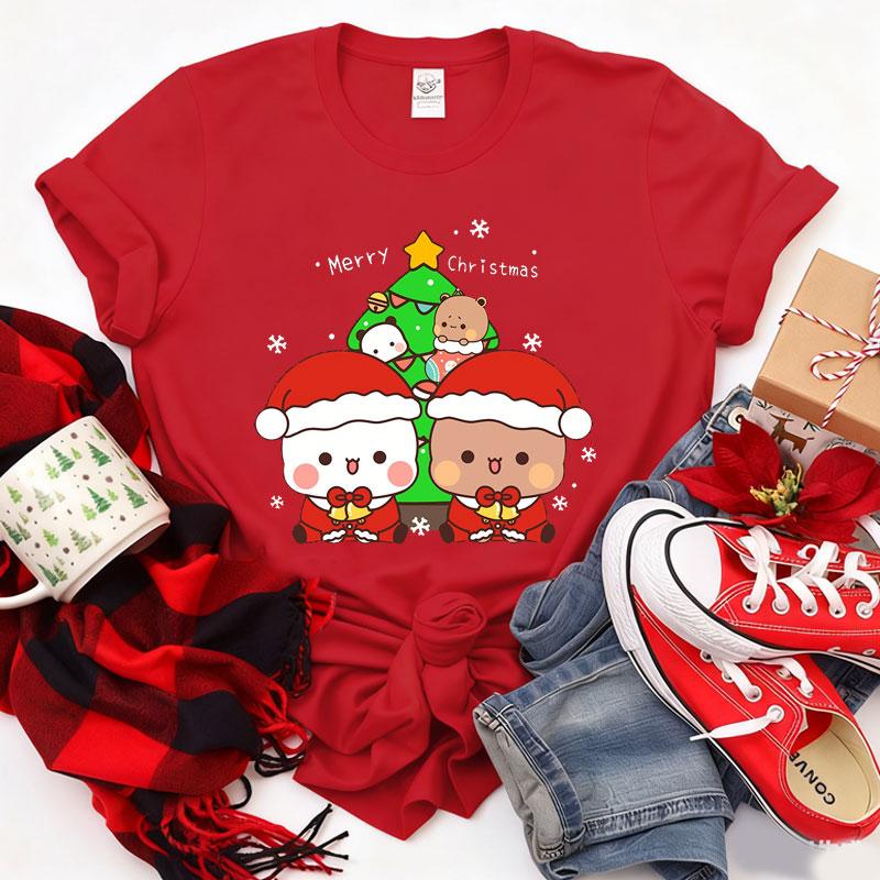 Merry Christmas Cute Funny Bubu Dudu Cartoon Emoticon Graphics Tshirt Ulzzang Men Woman Cotton Tees Trendy Holiday Party Shirt