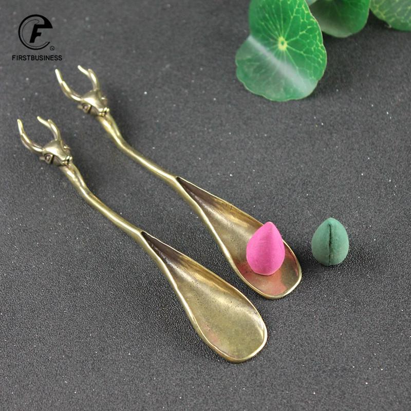 NEWEST Tea Scoops Shovel Brass Copper Deer Head Coffee Black Tea Spoon Powder Teaspoon Teaware Tea Ceremony Ice Cream