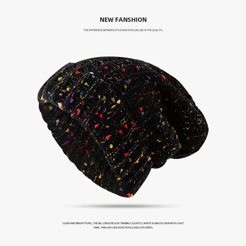 Versatile Wool Hat Women's Big Head Circumference Showing Face Small Pile Hat Autumn and Winter Mixed Color Warm Knitted Pullover Hat