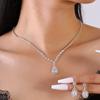 Silver Pink Teardrop Zircon Jewelry Set Necklace Drop Earrings For Women Wedding Gift