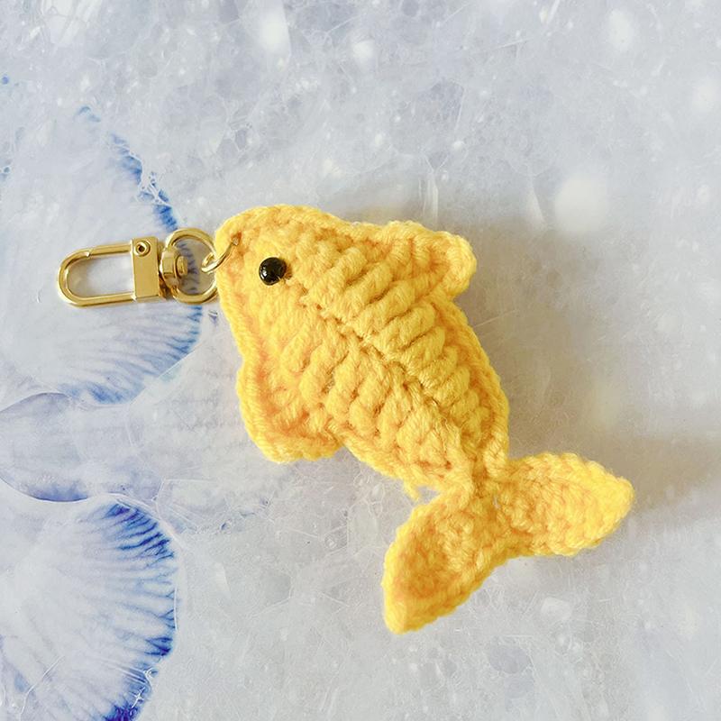 Creative Cartoon Wool Crochet Cute Small Fish Keychain Pendant Woven Key Ring Bag Ornament Hanging Decoration