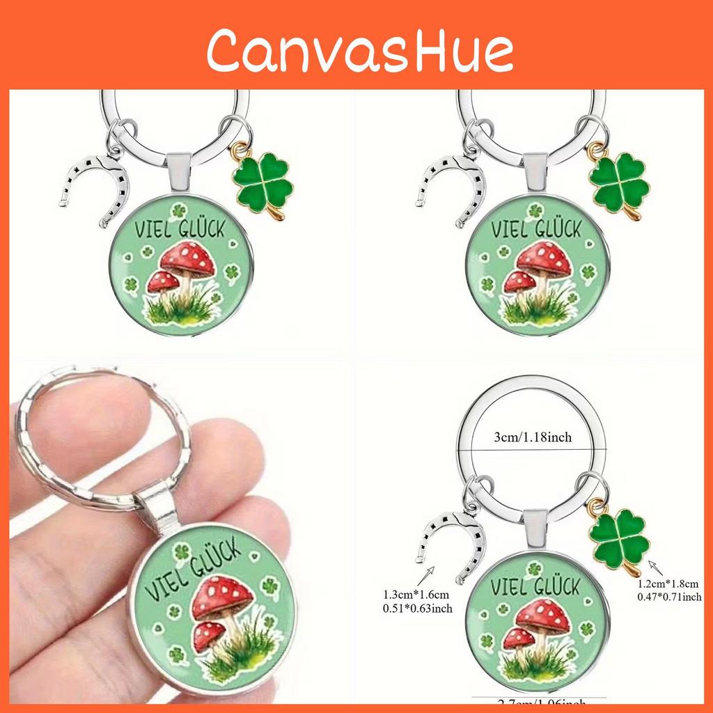 Four Leaf Clover And Mushroom Keychain Alloy Cute Gift For Couples And Friends
