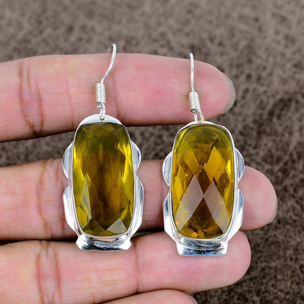 Citrine Gemstone Handmade 925 Sterling Silver Jewelry Earring 2.17" KKG-604