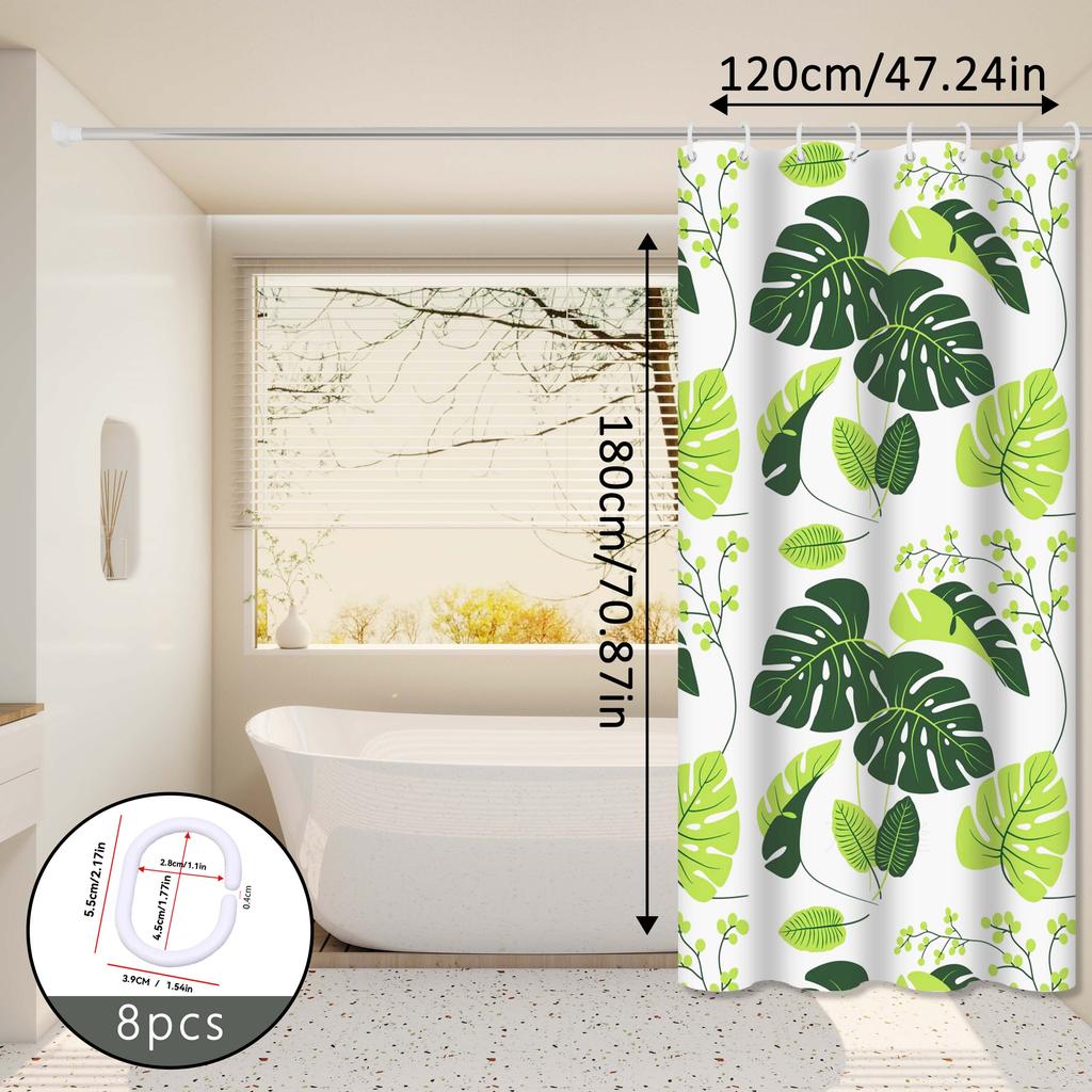 Fresh And Natural Style Turtle Leaf Bathroom Partition Curtain, Green Bathroom Space, Blocks Privacy And Is Aesthetically Pleasing