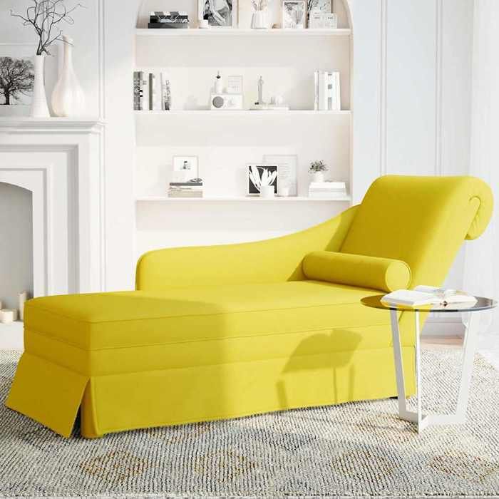 VidaXL Fauteuil long avec traversin et accoudoir droit jaune velours, fauteuil, fauteuil de détente, fauteuil long 4009788
