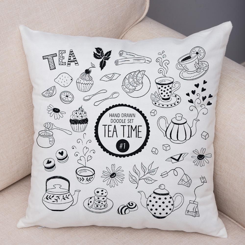 Coffee Time Cushion Cover Colorful Stacked Cup Design Polyester Bedroom Decor Throw Pillow Case