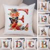 Floral Letter J Pillowcase Double Print Watercolor Letter U Cushion Cover Soft Plush Flower Letter D Pillowcase For Sofa Home
