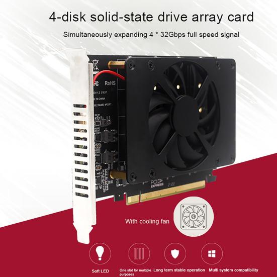 NVME M.2 MKEY SSD to PCIE X16 Adapter Card High Speed Raid-Card 4 Port SSD Array Card for Motherboard PCIe x16 Controller Expansion Card