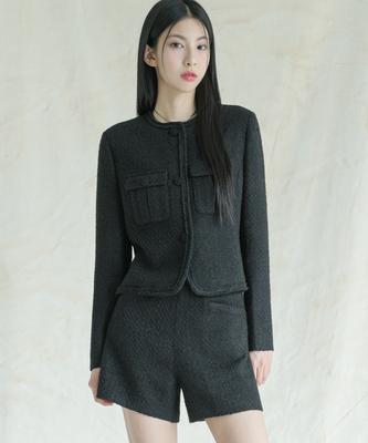 Avandress Sara Round Tweed Jacket Black