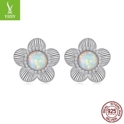 S925 Sterling Silver Non-Fading Small Flower Stud Earrings Opal Flower Fashion Niche Temperament Earrings Women