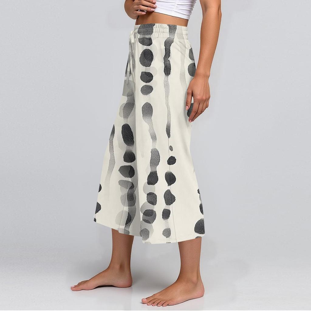 Damen Sommer Hohe Taille Bedruckte Freizeit-Sportbekleidung Lässige Cropped-Hose Weite Hose