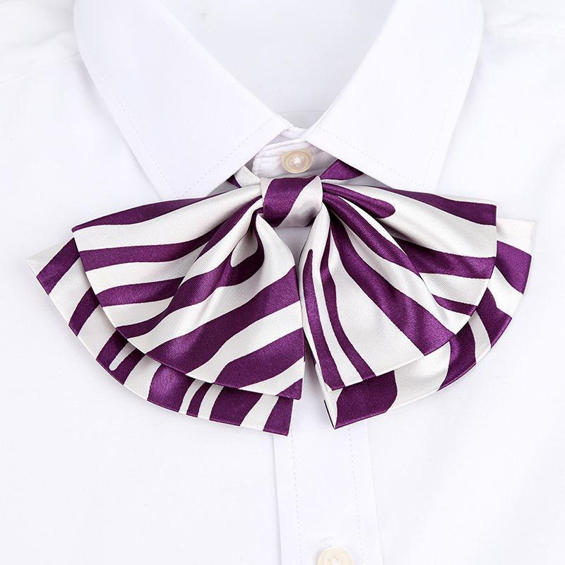 Business Attire Double Layer Bow Tie For Women With Polyester Material And Button Fastening