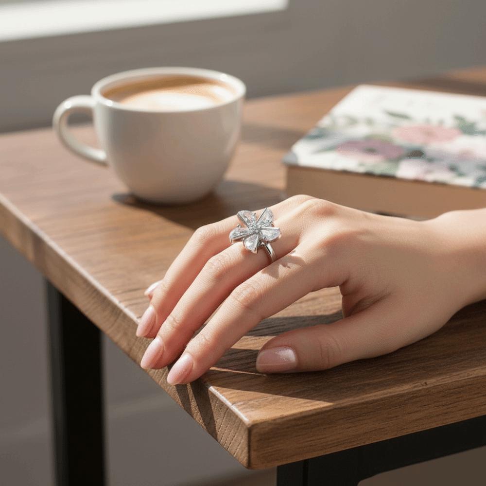 Zircon Rotatable Ring Star Rhinestone Crystal Flower Ring Flower Opening Ring For Women