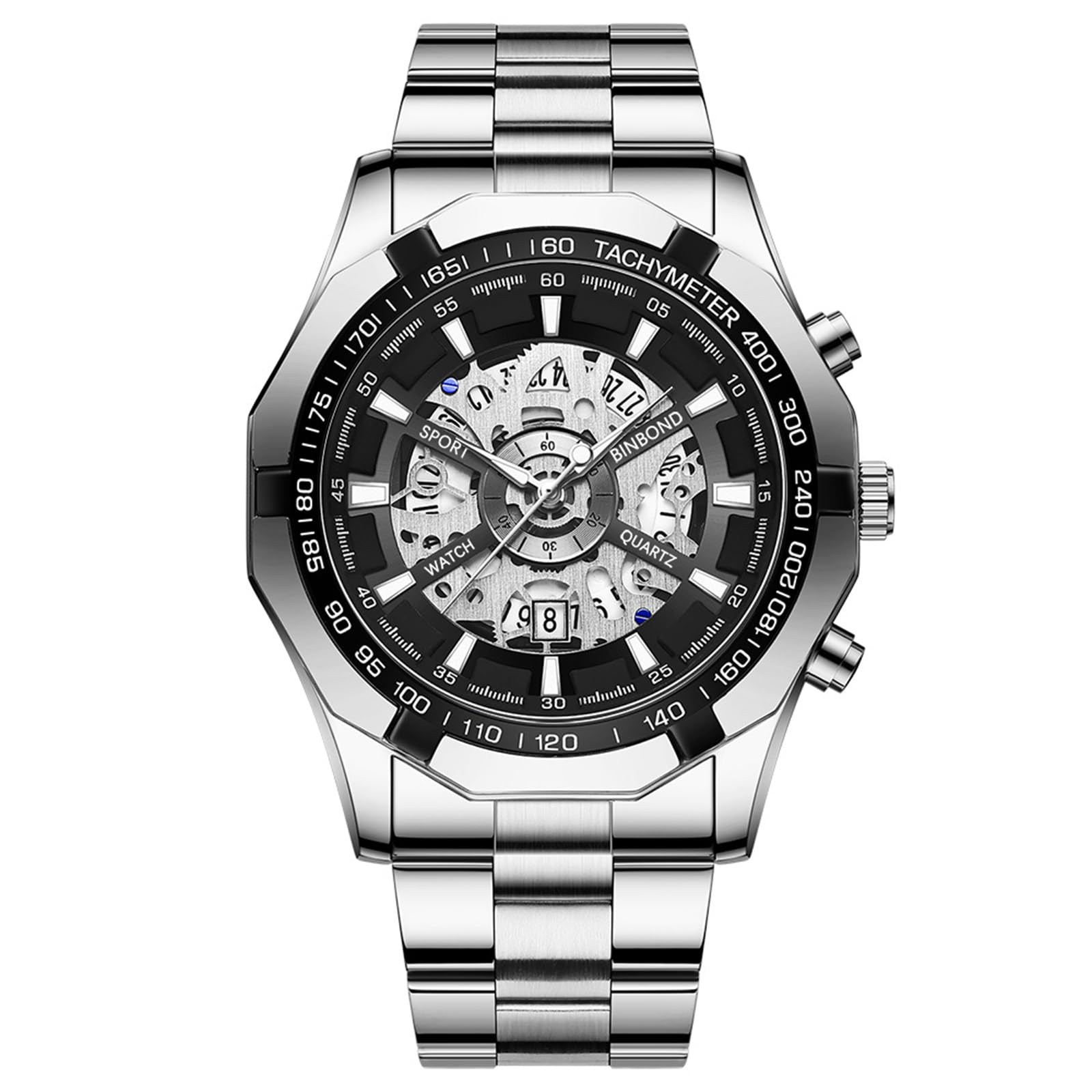 

Men s Watch with Calendar, 3ATM Water Resistant, Silver: Luminous Analog Display, Stainless Steel, Stylish Quartz Movement, Suitable for Leisure, Busi
