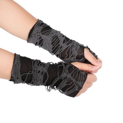 New Fashion Women Long Gothic Arm Warmer Black Halloween Gloves Punk Mittens Hole Beggar Style