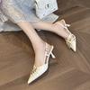 A temperament high-end sense niche high heels women's pointed head thin heel bag head sandals word with summer