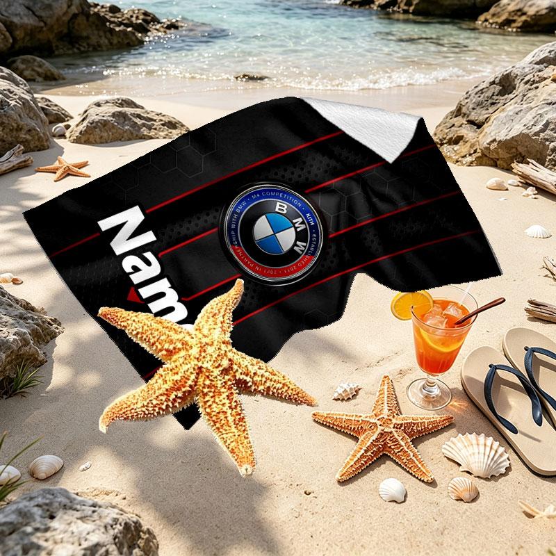 Custom Name Personalized BMW Print Beach Towel, for Trip Camping Beach Party Home Decor, Birthday Gift for Family & Friends