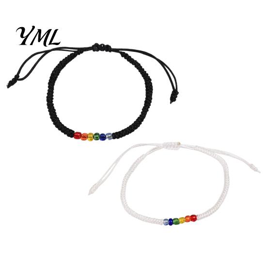 Unisex Adjustable Cord Bracelet Rainbow Beads for Men Women, Handmade Cute Small Gift Friends Braided String Bracelet, Woven Rope Wristband Soft Skin