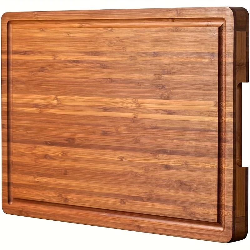 

Large Butcher Chopping Block with Juice Grooves-2.54cm Thick Bamboo Cutting Board Kitchen Tool for Cheese Charcuterie & Chopping 41x28cm красный