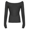 2KWEIRD Japanese Basic Slim Long Sleeve Stripe Tee Off Shoulder O Neck Korean Street Style Spring Autumn Y2K Gray T Shirt Women